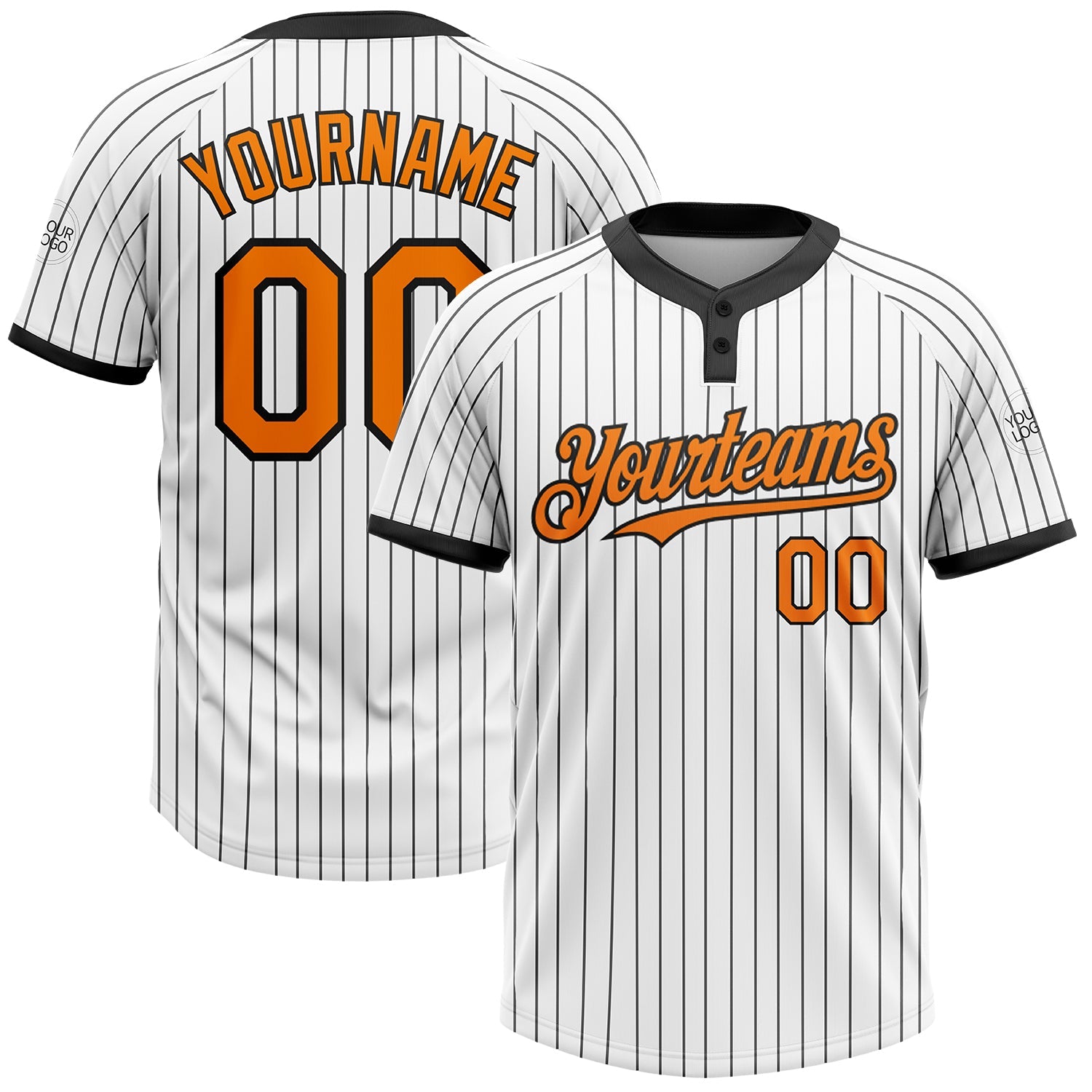 Custom White Black Pinstripe Bay Orange Two-Button Unisex Softball Jersey