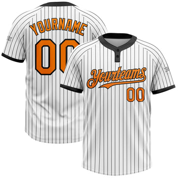 Custom White Black Pinstripe Bay Orange Two-Button Unisex Softball Jersey