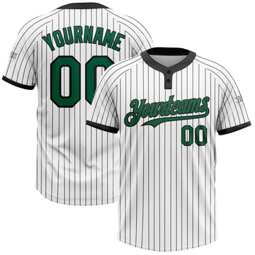 Custom White Black Pinstripe Kelly Green Two-Button Unisex Softball Jersey