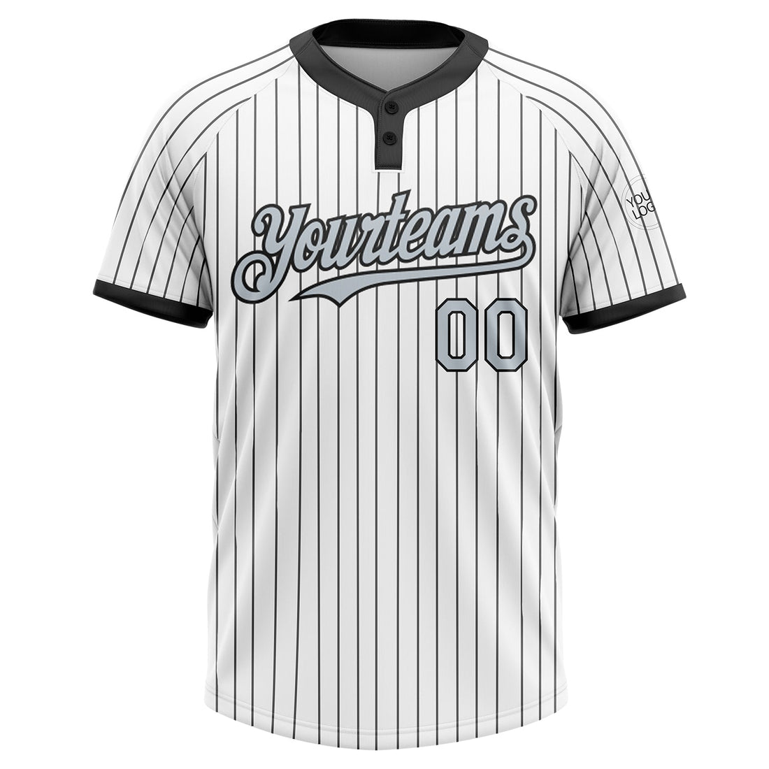 Custom White Black Pinstripe Silver-Black Two-Button Unisex Softball Jersey