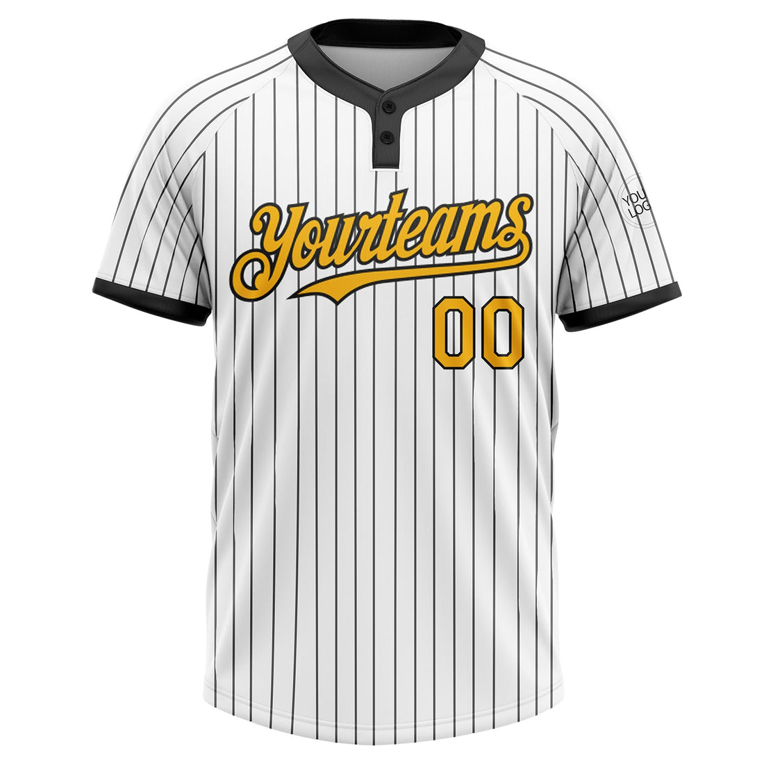 Custom White Black Pinstripe Gold-Black Two-Button Unisex Softball Jersey