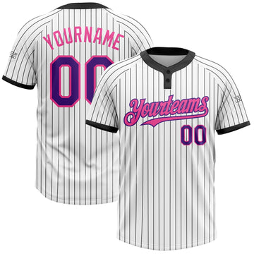 Custom White Black Pinstripe Purple-Pink Two-Button Unisex Softball Jersey