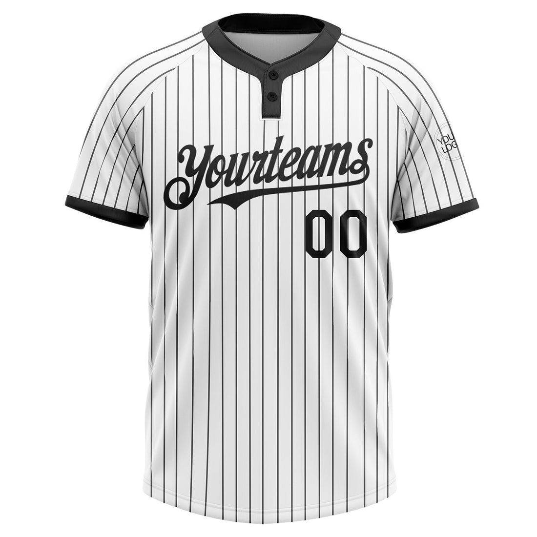 Custom White Black Pinstripe Black Two-Button Unisex Softball Jersey