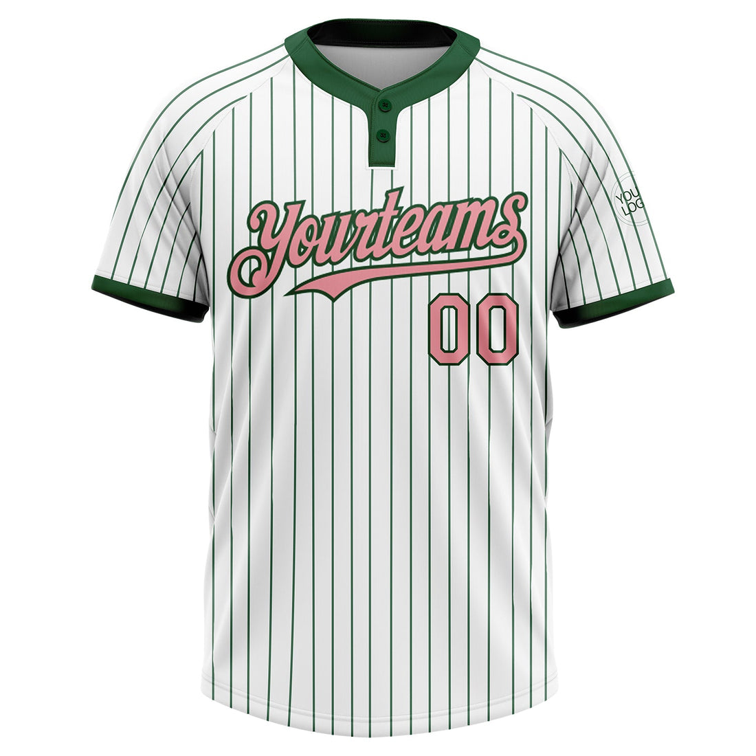 Custom White Green Pinstripe Medium Pink Two-Button Unisex Softball Jersey