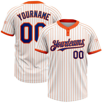 Custom White Orange Pinstripe Royal Two-Button Unisex Softball Jersey