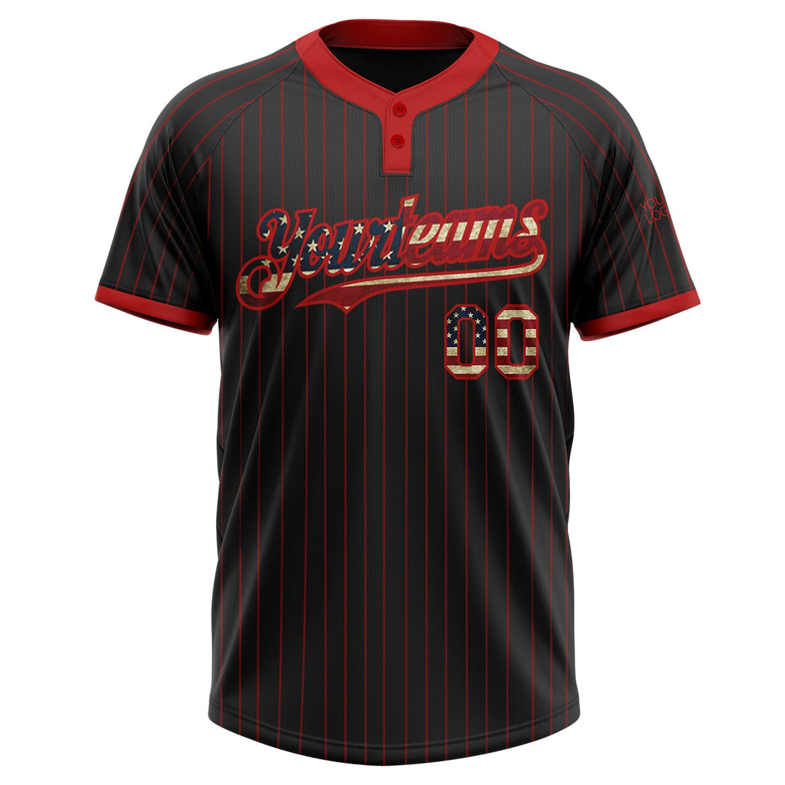 Custom Black Red Pinstripe Vintage USA Flag Two-Button Unisex Softball Jersey