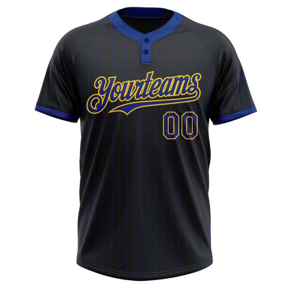 Custom Black Royal Pinstripe Yellow Two-Button Unisex Softball Jersey