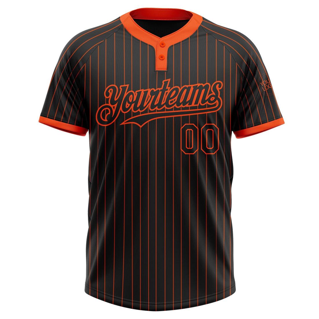 Custom Black Orange Pinstripe Orange Two-Button Unisex Softball Jersey