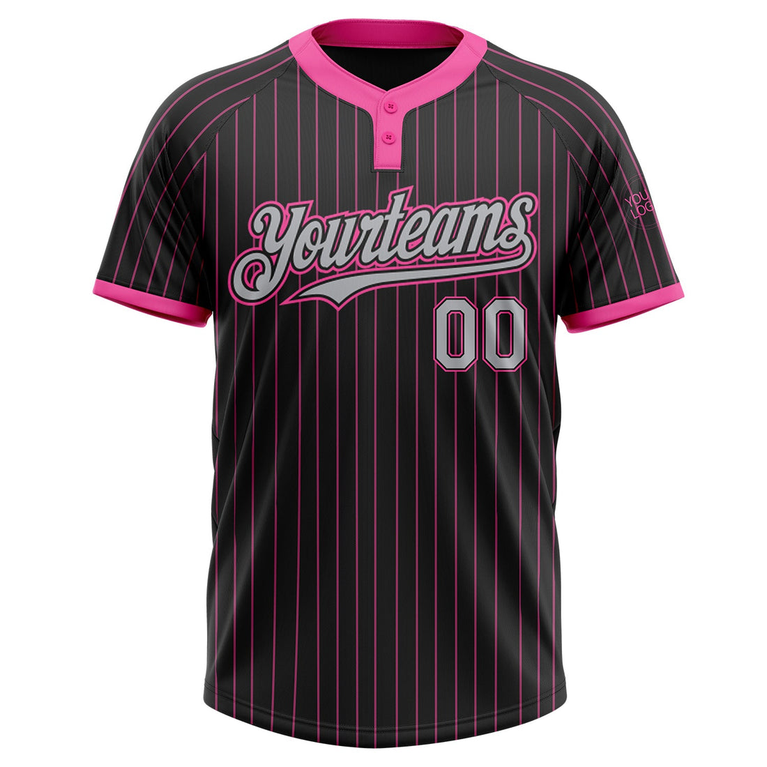 Custom Black Pink Pinstripe Gray Two-Button Unisex Softball Jersey