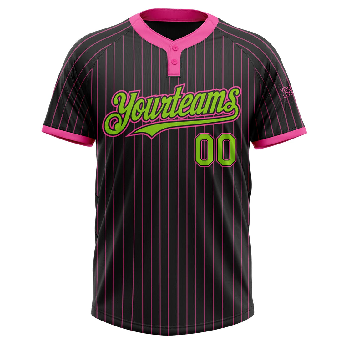 Custom Black Pink Pinstripe Neon Green Two-Button Unisex Softball Jersey