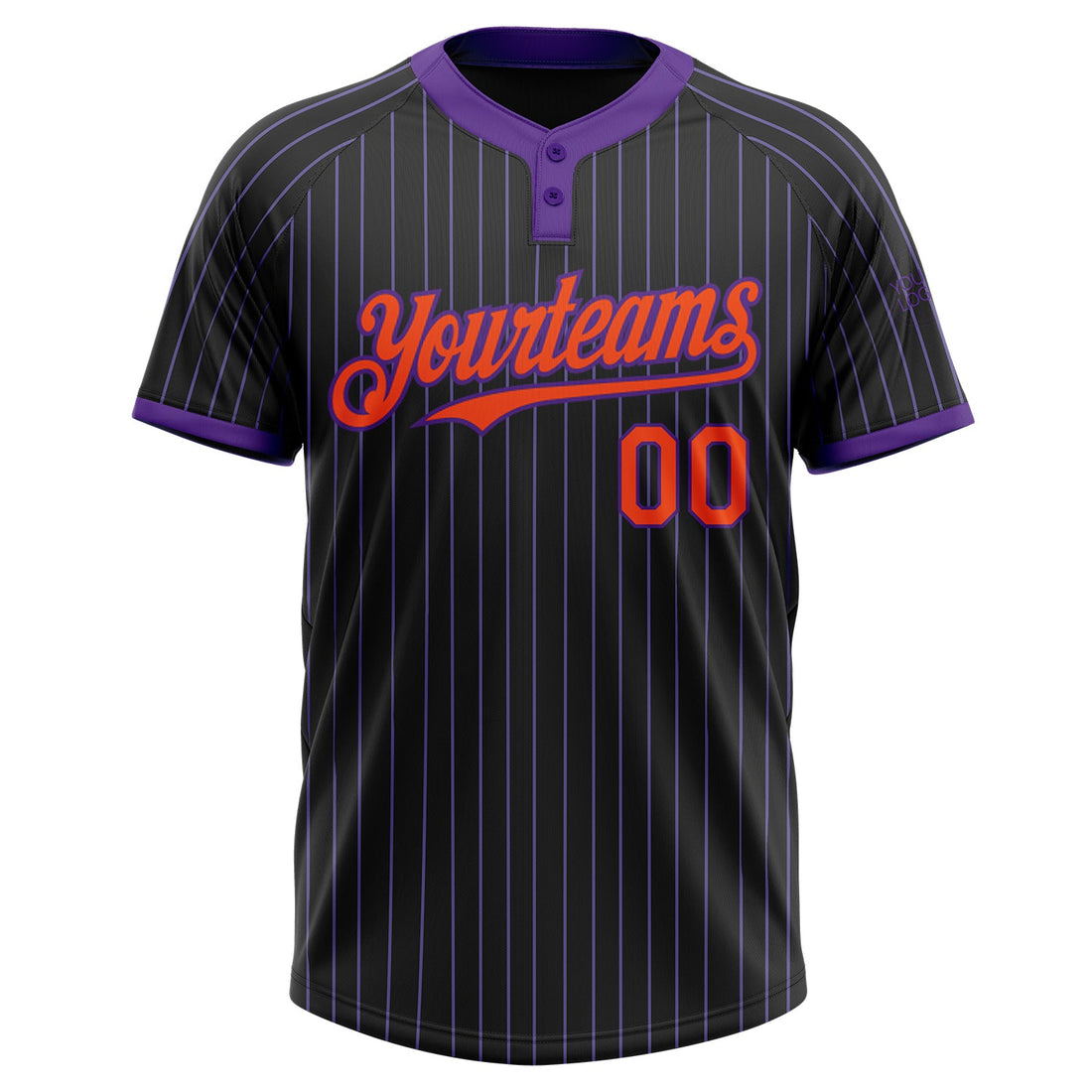 Custom Black Purple Pinstripe Orange Two-Button Unisex Softball Jersey