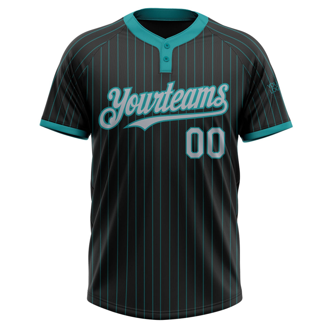 Custom Black Teal Pinstripe Gray Two-Button Unisex Softball Jersey