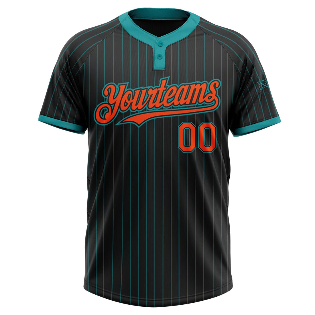 Custom Black Teal Pinstripe Orange Two-Button Unisex Softball Jersey