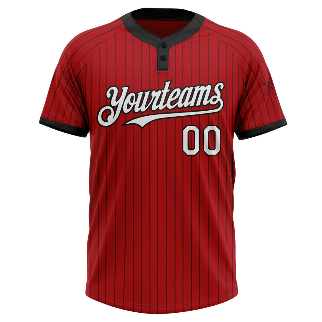 Custom Red Black Pinstripe White Two-Button Unisex Softball Jersey