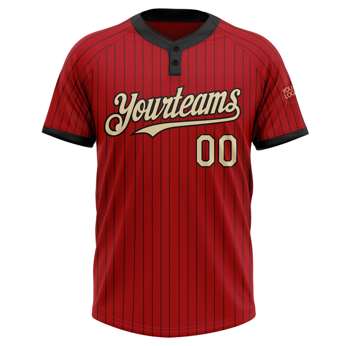 Custom Red Black Pinstripe Cream Two-Button Unisex Softball Jersey