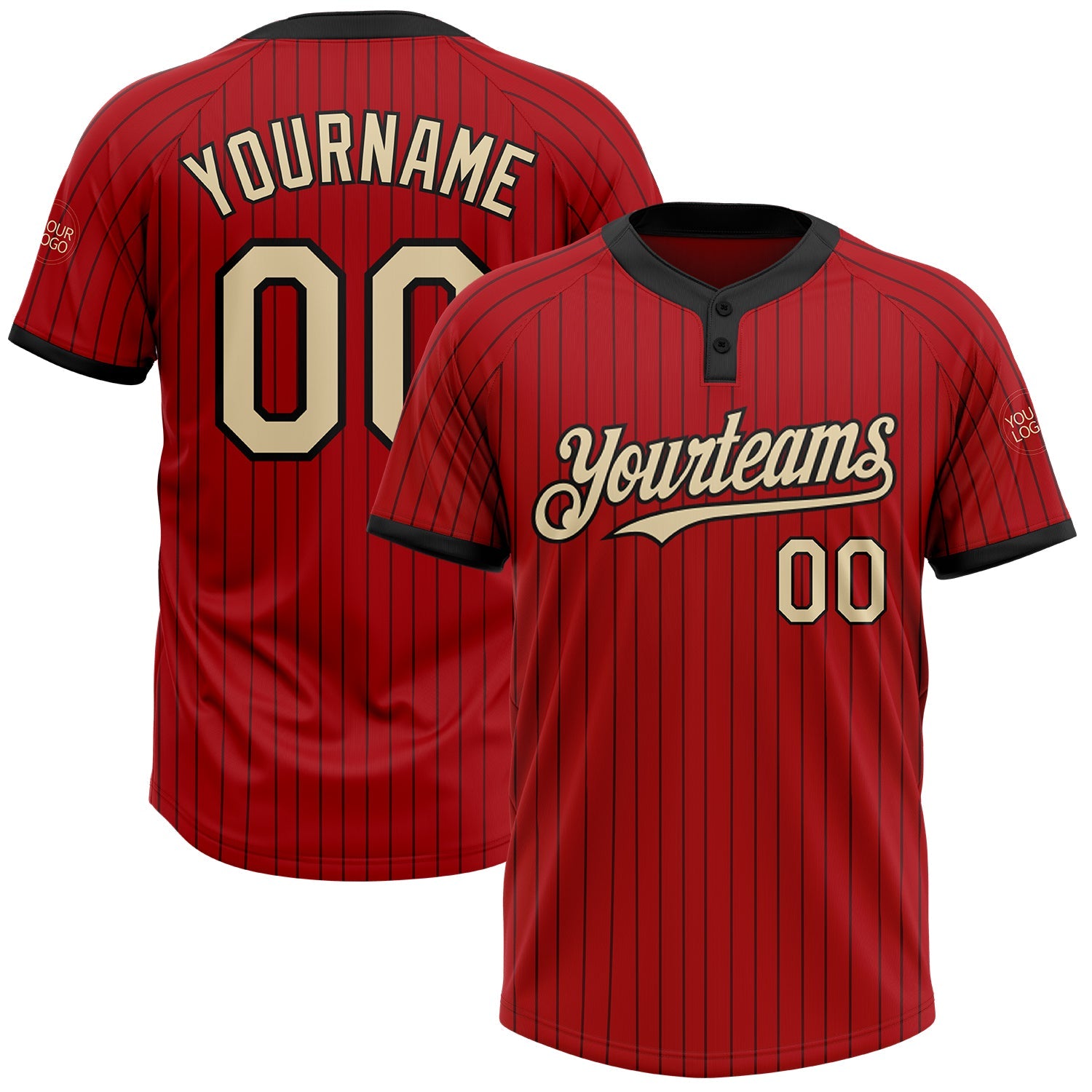 Custom Red Black Pinstripe Cream Two-Button Unisex Softball Jersey