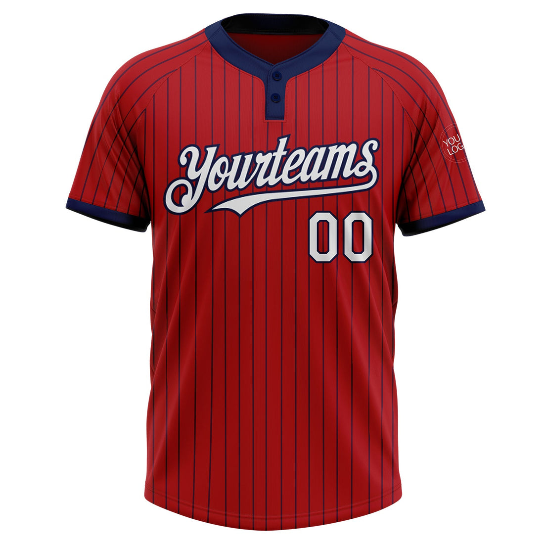 Custom Red Navy Pinstripe White Two-Button Unisex Softball Jersey