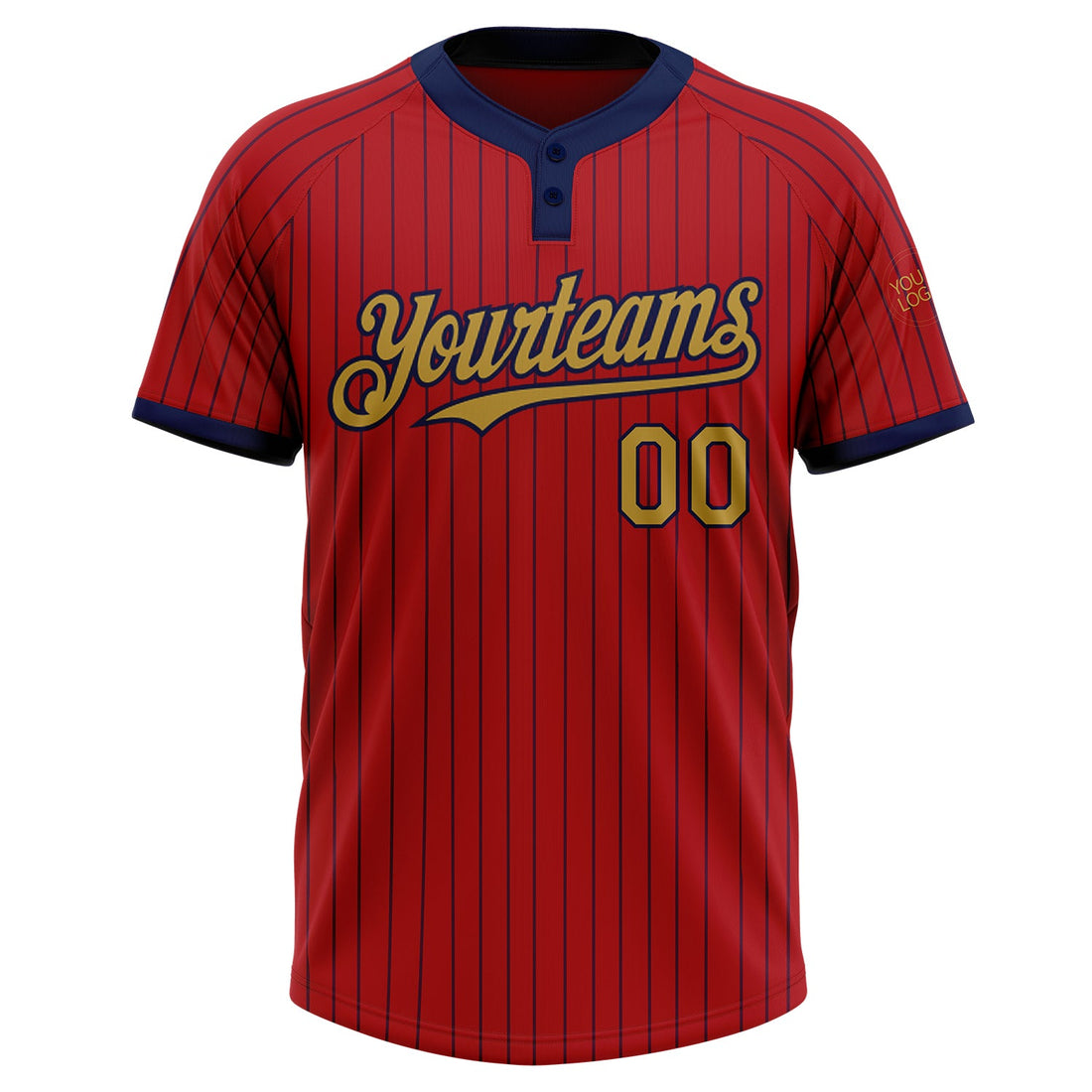 Custom Red Navy Pinstripe Old Gold Two-Button Unisex Softball Jersey