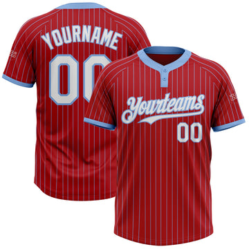 Custom Red Light Blue Pinstripe White Two-Button Unisex Softball Jersey