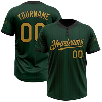 Custom Green Black Pinstripe Old Gold Two-Button Unisex Softball Jersey