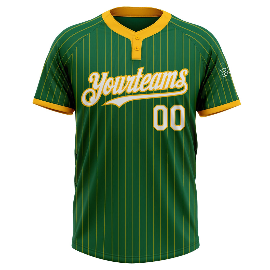 Custom Kelly Green Gold Pinstripe White Two-Button Unisex Softball Jersey