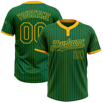 Custom Kelly Green Gold Pinstripe Gold Two-Button Unisex Softball Jersey