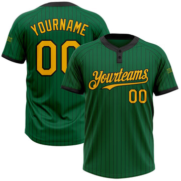 Custom Kelly Green Black Pinstripe Gold Two-Button Unisex Softball Jersey