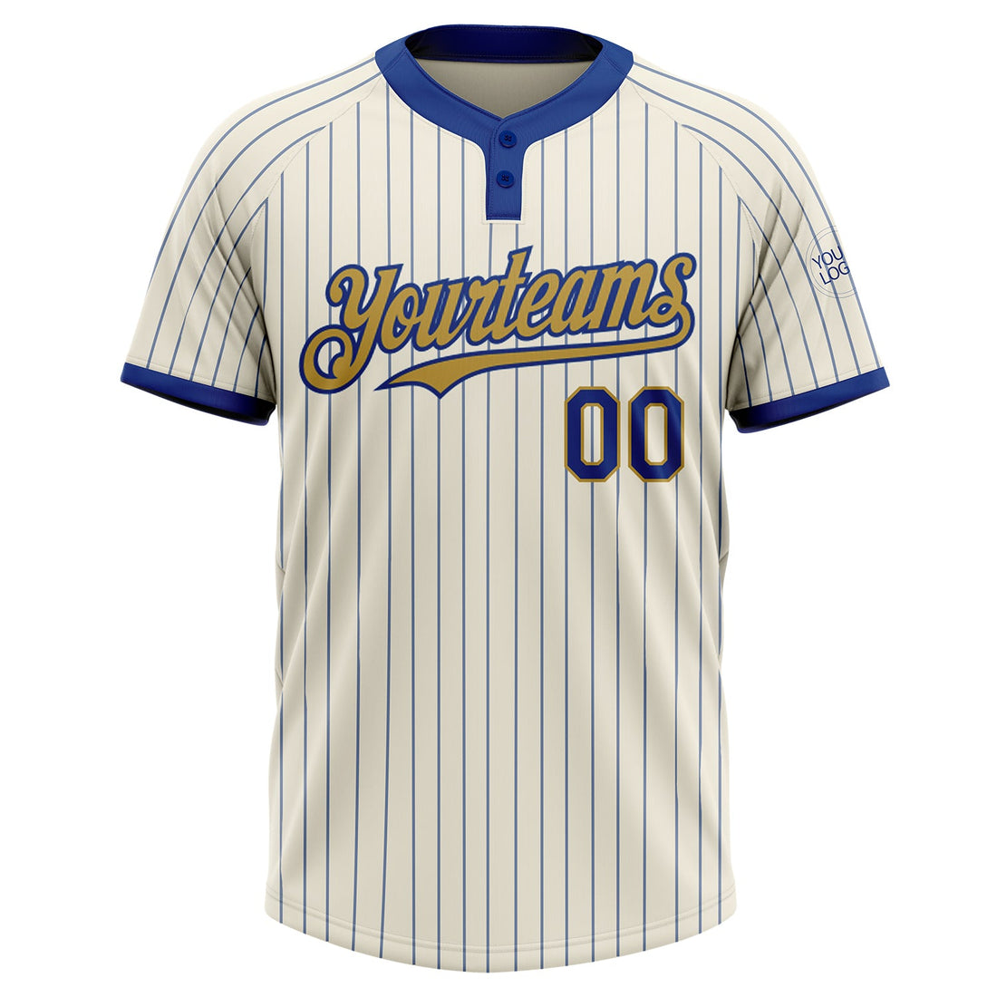 Custom Cream Royal Pinstripe Old Gold Two-Button Unisex Softball Jersey