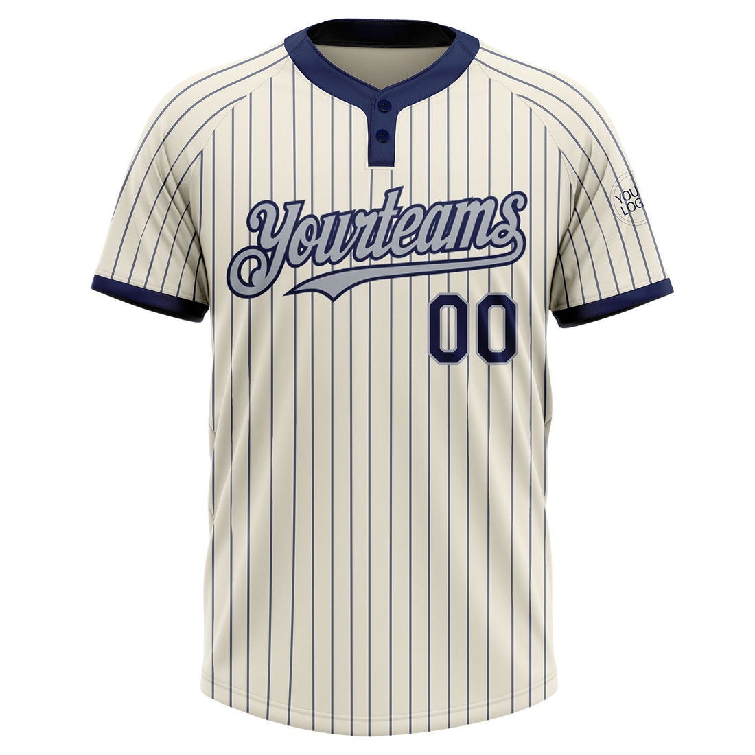 Custom Cream Navy Pinstripe Gray Two-Button Unisex Softball Jersey