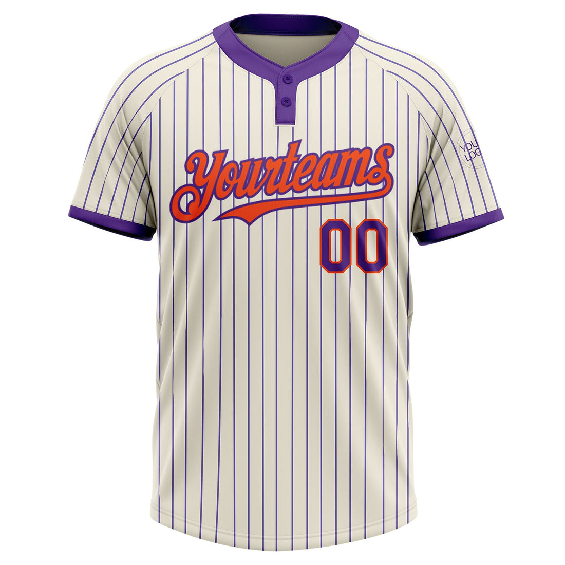 Custom Cream Purple Pinstripe Orange Two-Button Unisex Softball Jersey