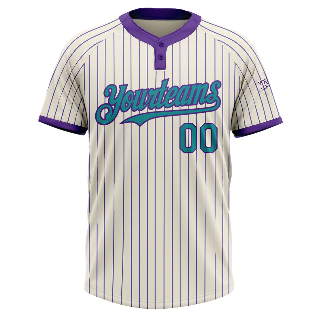 Custom Cream Purple Pinstripe Teal Two-Button Unisex Softball Jersey