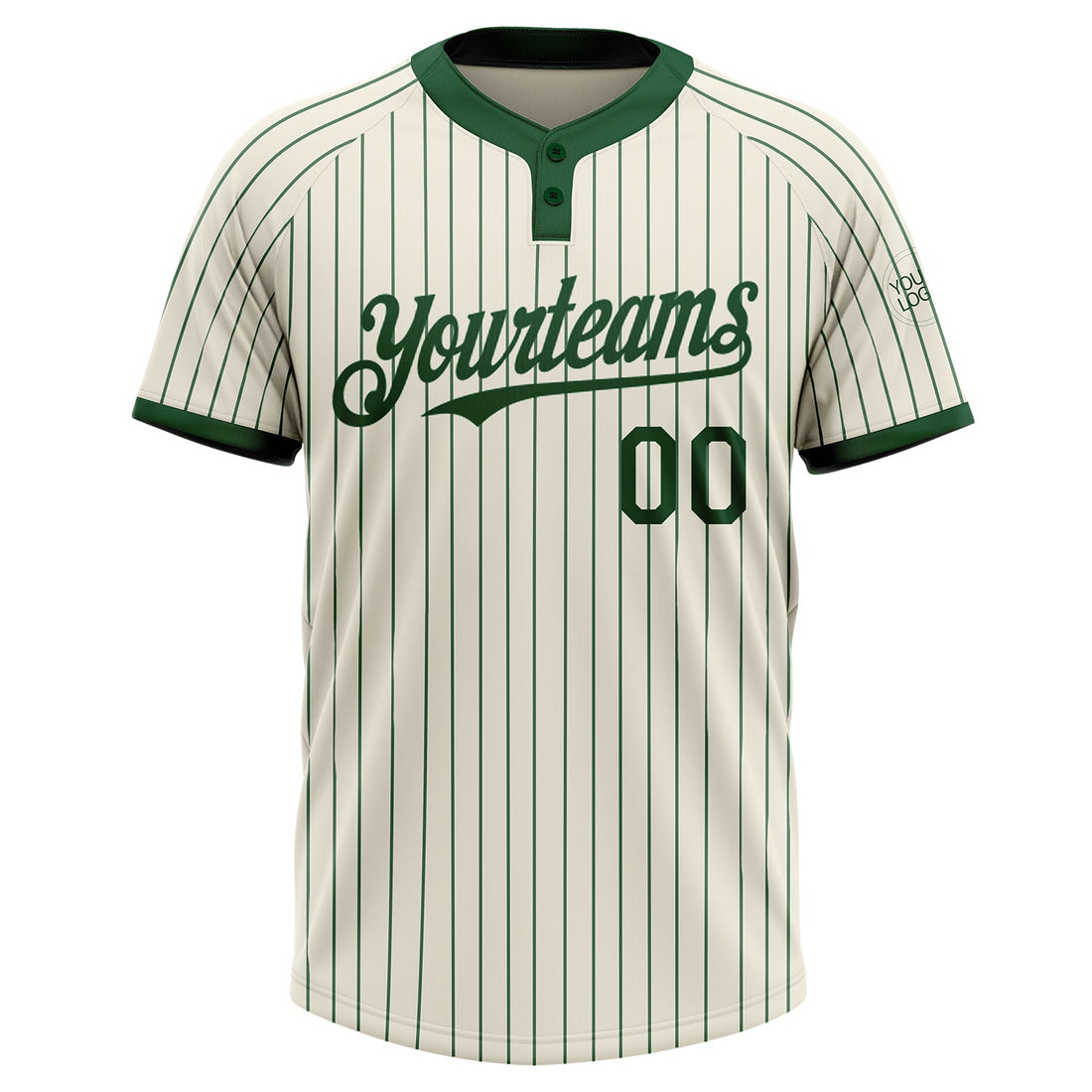 Custom Cream Green Pinstripe Green Two-Button Unisex Softball Jersey