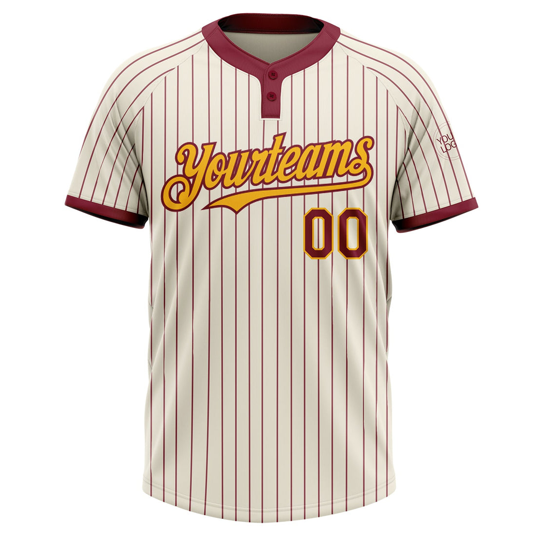 Custom Cream Crimson Pinstripe Gold Two-Button Unisex Softball Jersey