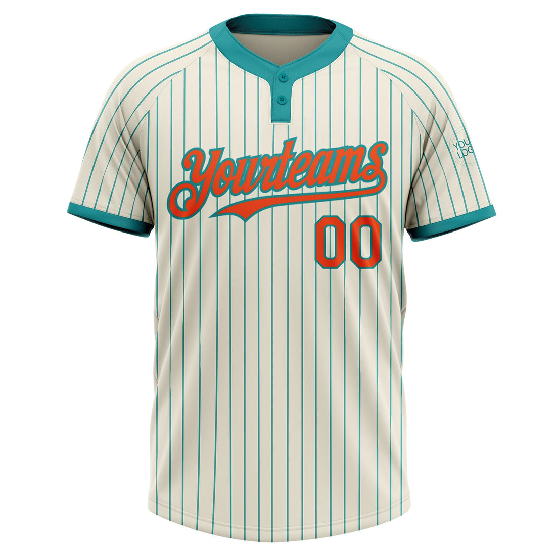 Custom Cream Teal Pinstripe Orange Two-Button Unisex Softball Jersey