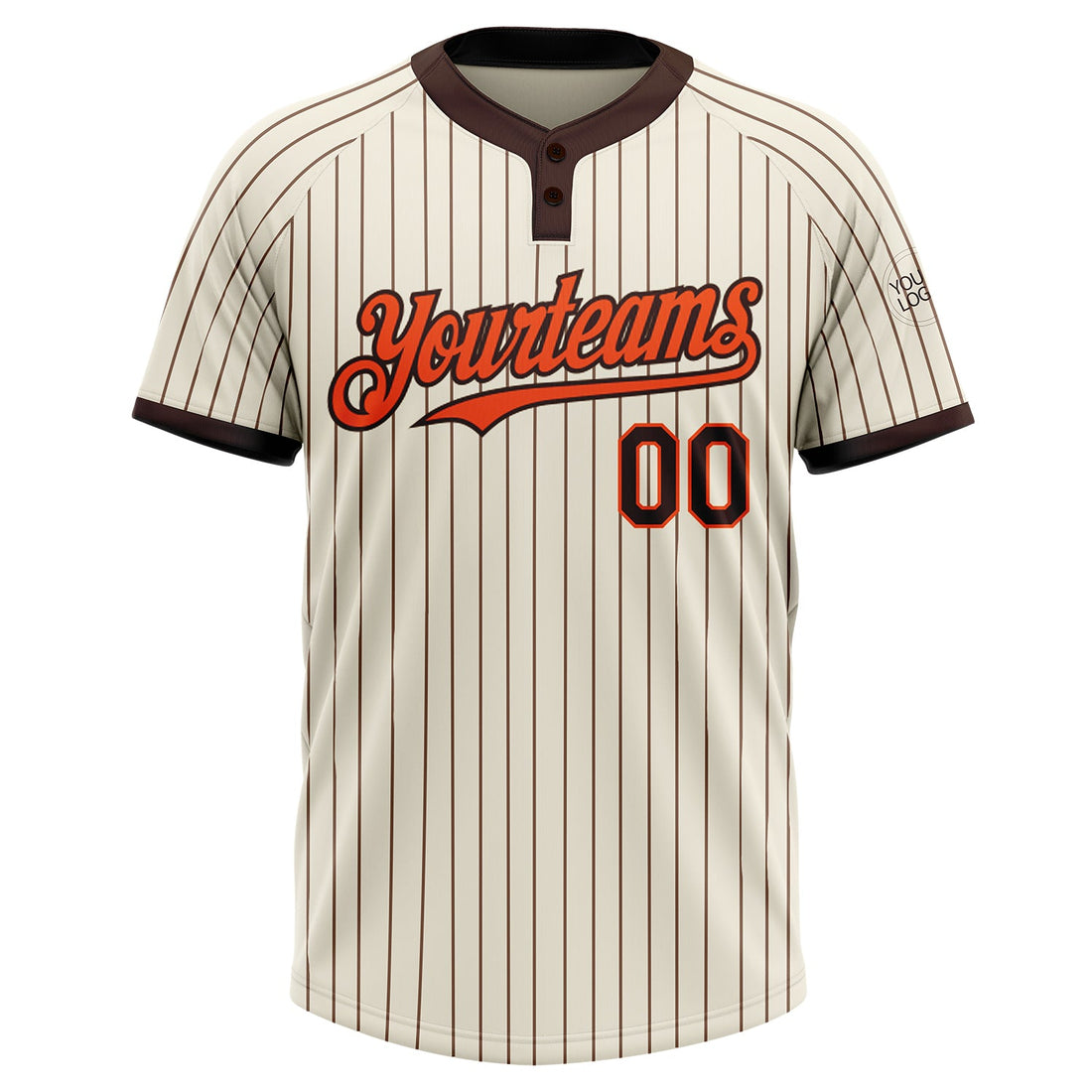 Custom Cream Brown Pinstripe Orange Two-Button Unisex Softball Jersey