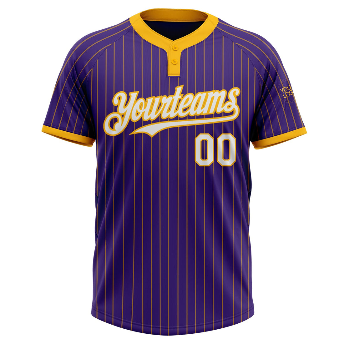 Custom Purple Gold Pinstripe White Two-Button Unisex Softball Jersey