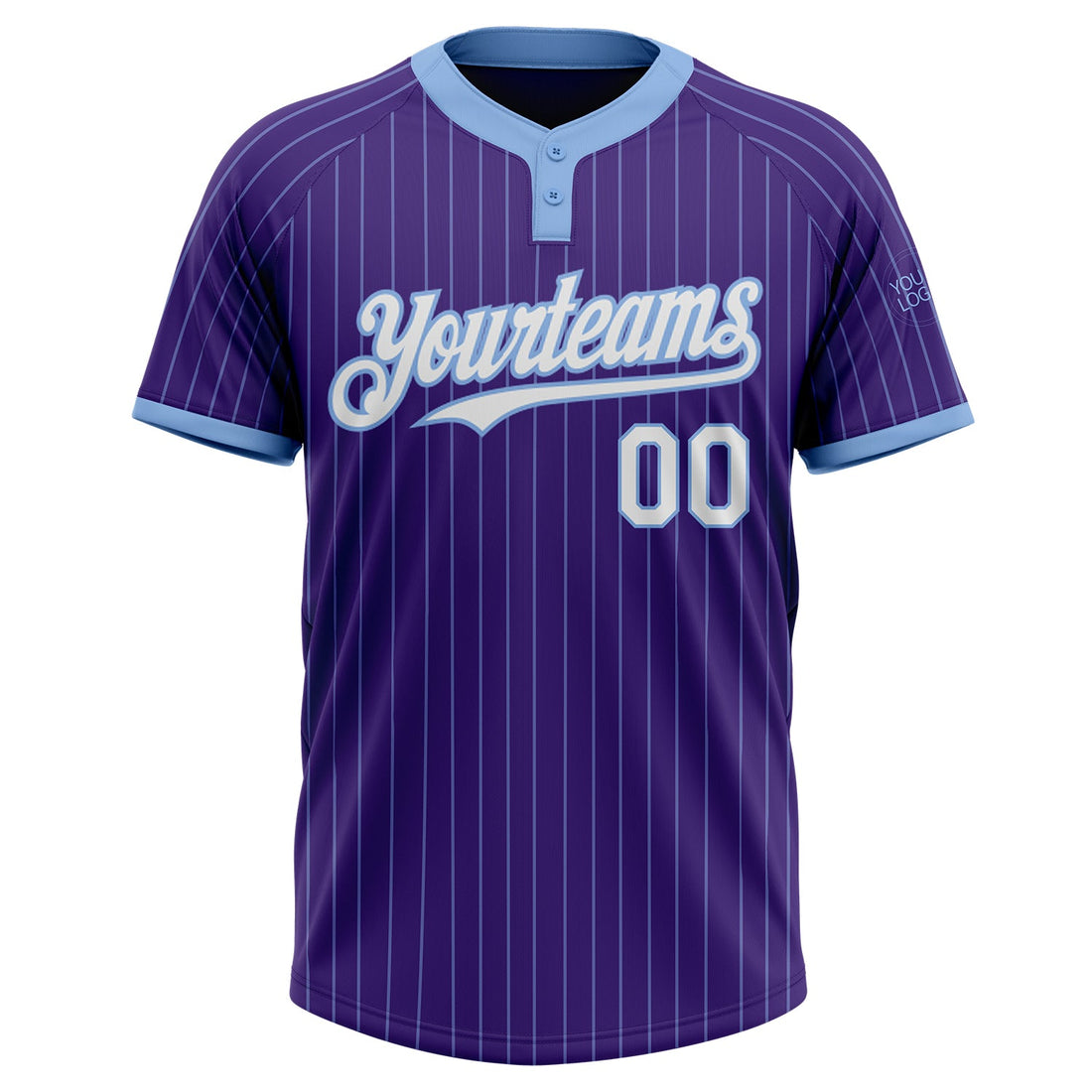 Custom Purple Light Blue Pinstripe White Two-Button Unisex Softball Jersey