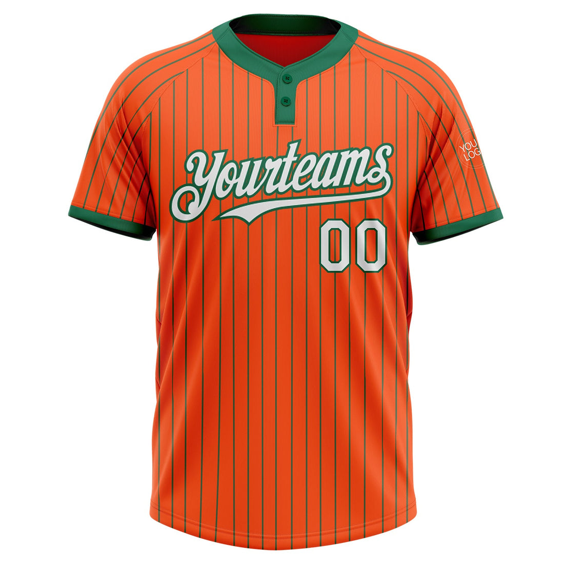 Custom Orange Kelly Green Pinstripe White Two-Button Unisex Softball Jersey