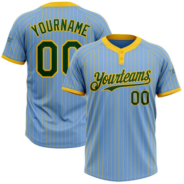 Custom Light Blue Yellow Pinstripe Green Two-Button Unisex Softball Jersey