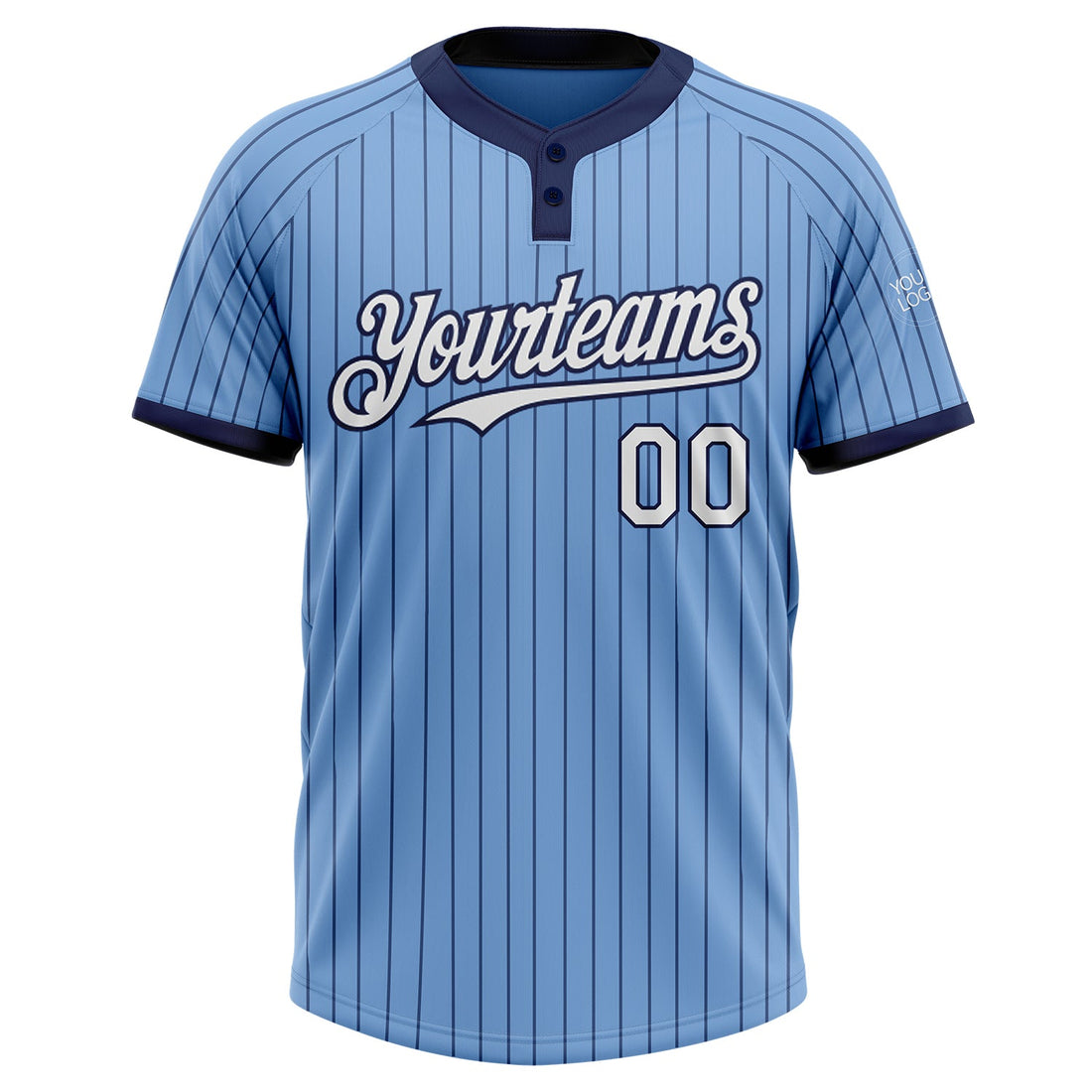 Custom Light Blue Navy Pinstripe White Two-Button Unisex Softball Jersey