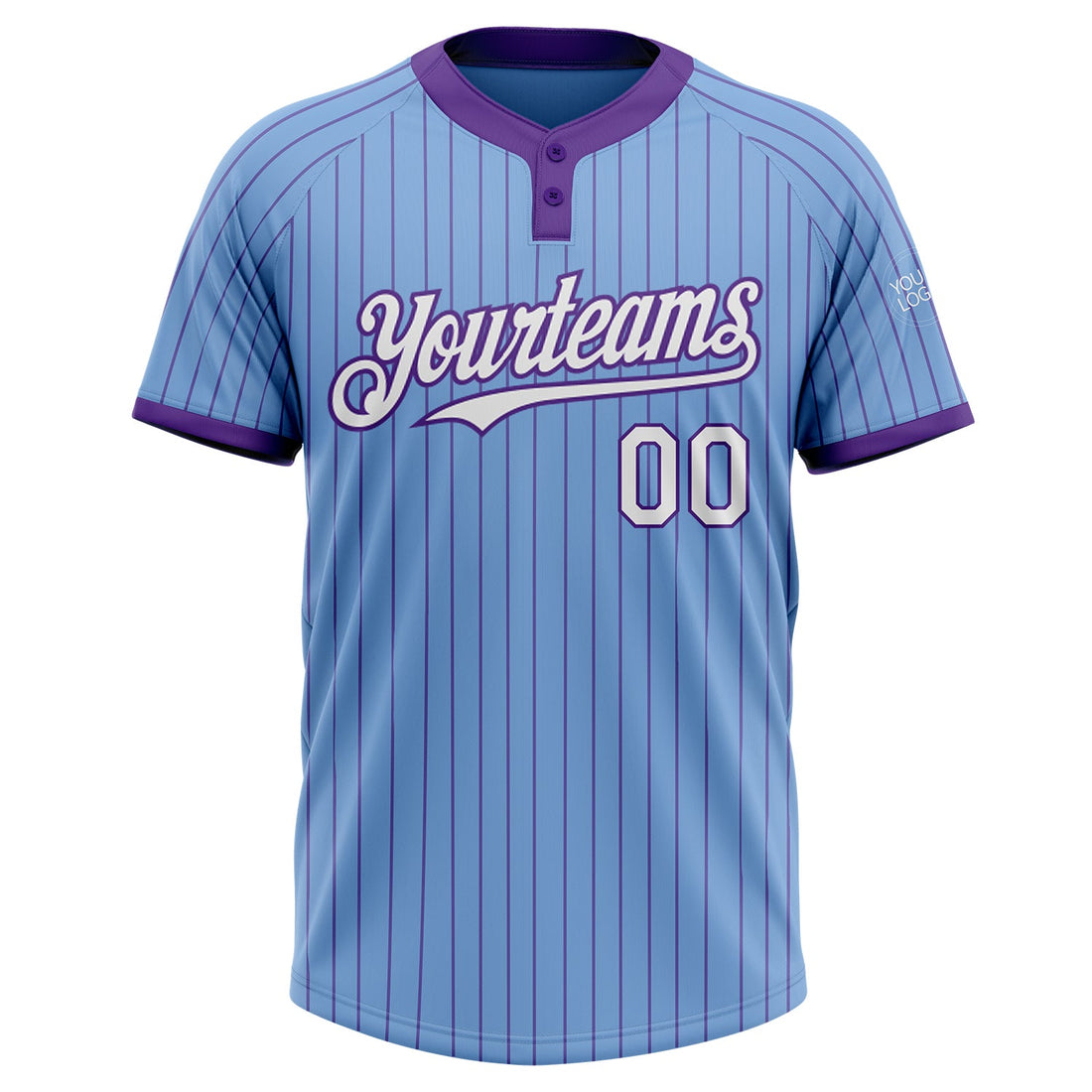 Custom Light Blue Purple Pinstripe White Two-Button Unisex Softball Jersey