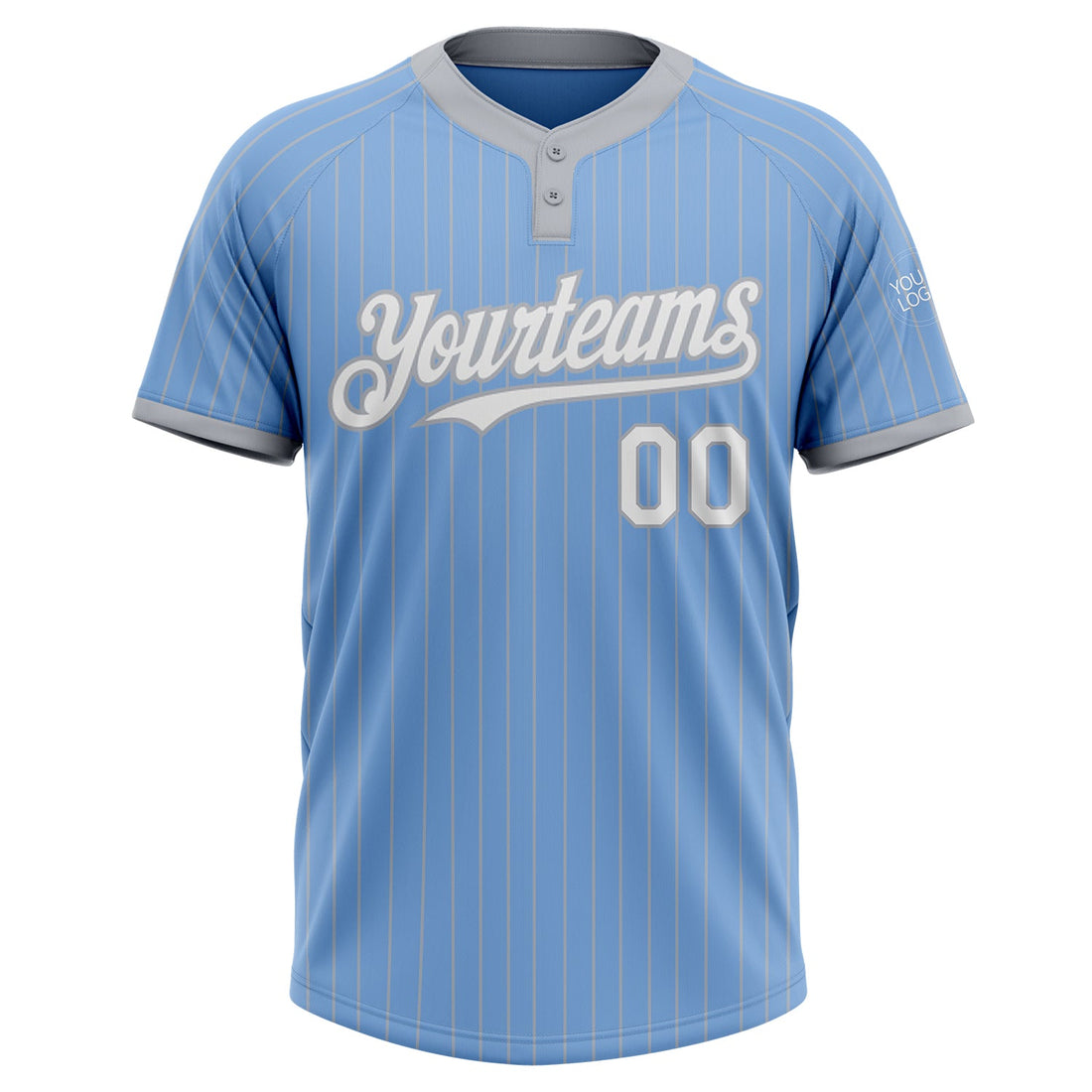 Custom Light Blue Gray Pinstripe White Two-Button Unisex Softball Jersey