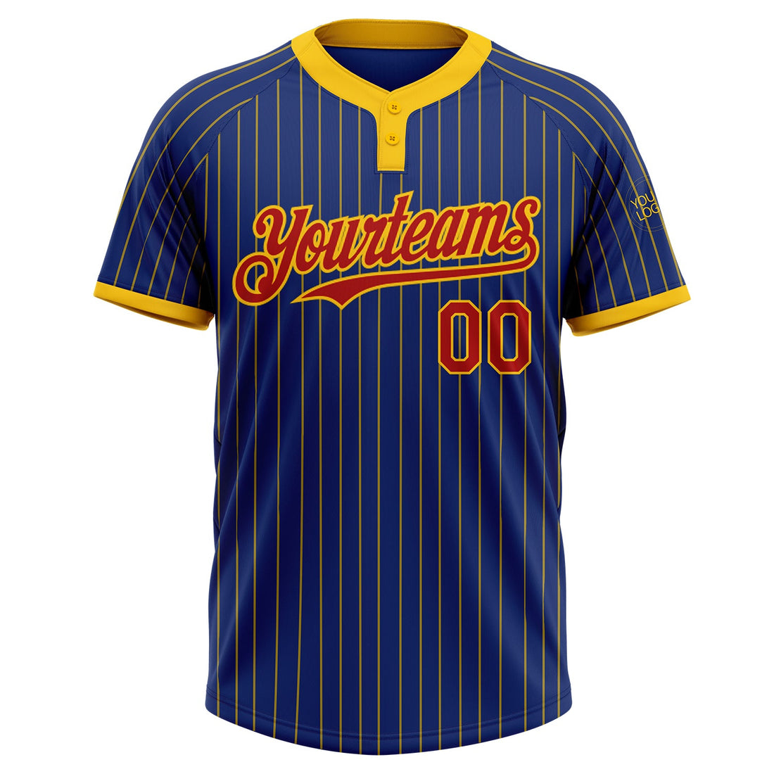 Custom Royal Yellow Pinstripe Red Two-Button Unisex Softball Jersey