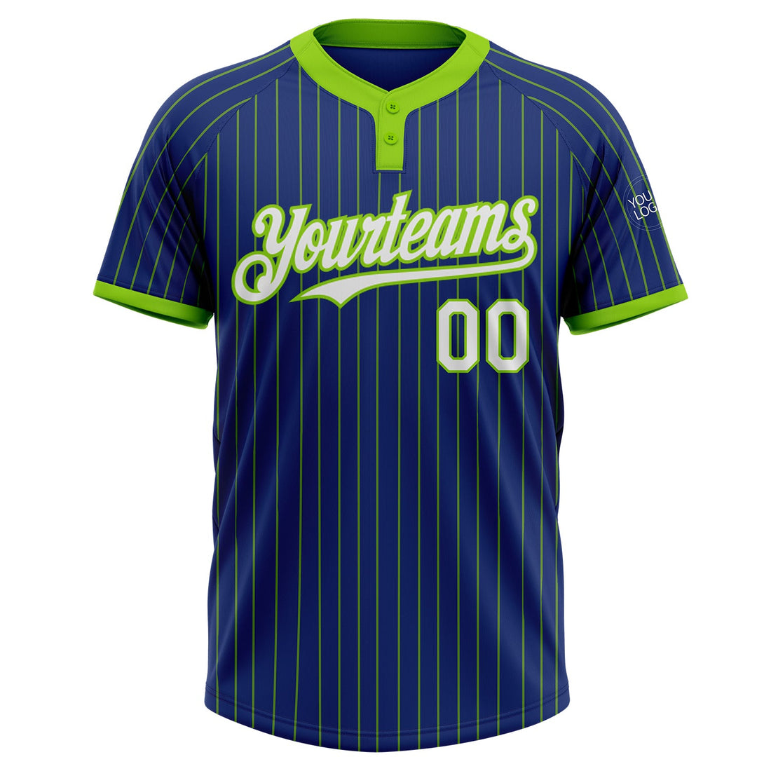 Custom Royal Neon Green Pinstripe White Two-Button Unisex Softball Jersey