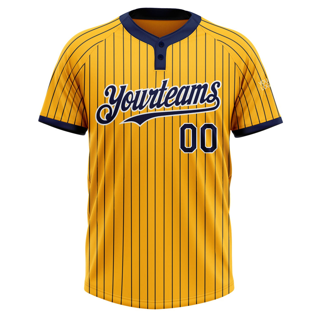 Custom Gold Navy Pinstripe White Two-Button Unisex Softball Jersey