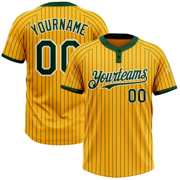 Custom Gold Green Pinstripe White Two-Button Unisex Softball Jersey