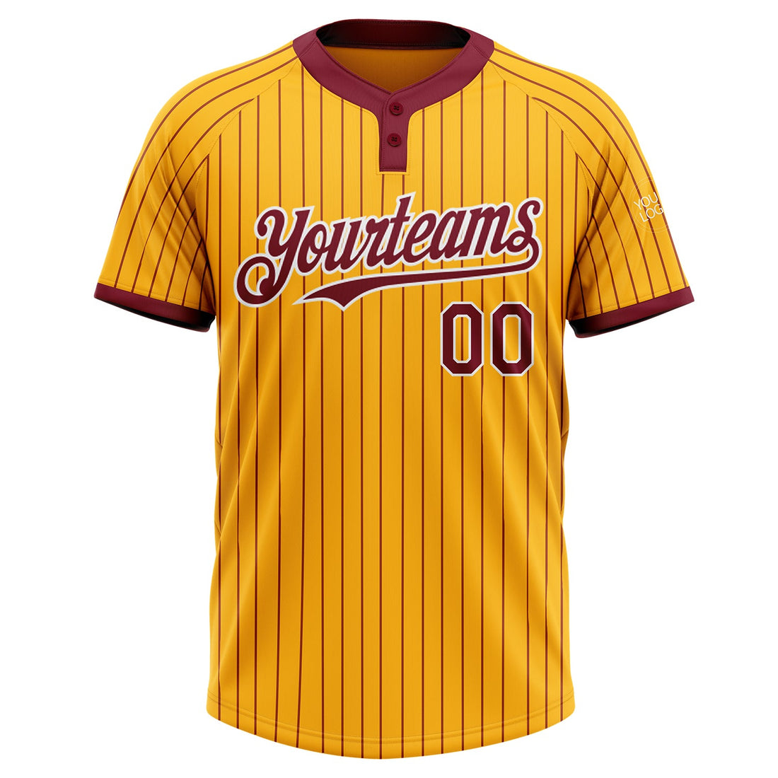 Custom Gold Crimson Pinstripe White Two-Button Unisex Softball Jersey