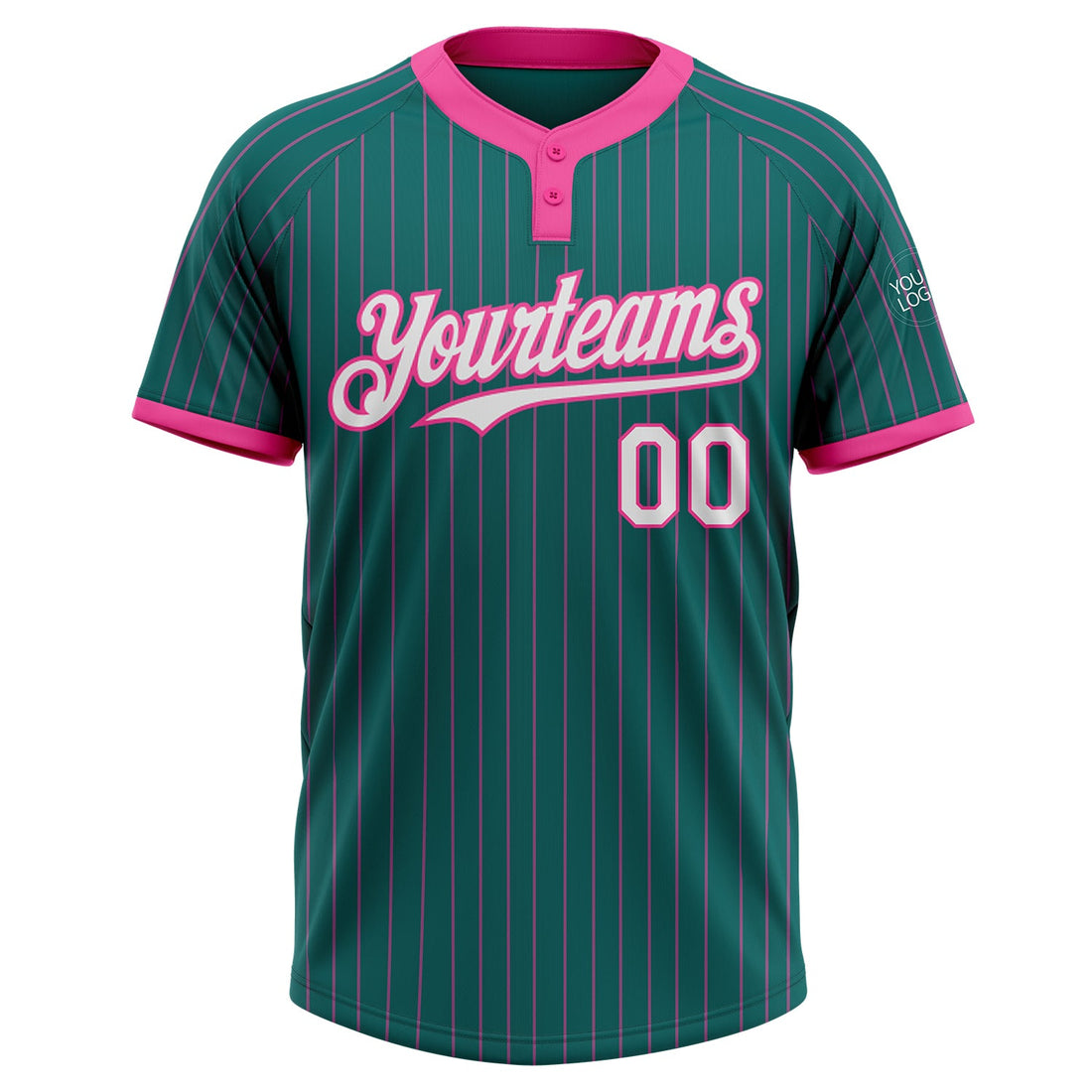 Custom Teal Pink Pinstripe White Two-Button Unisex Softball Jersey