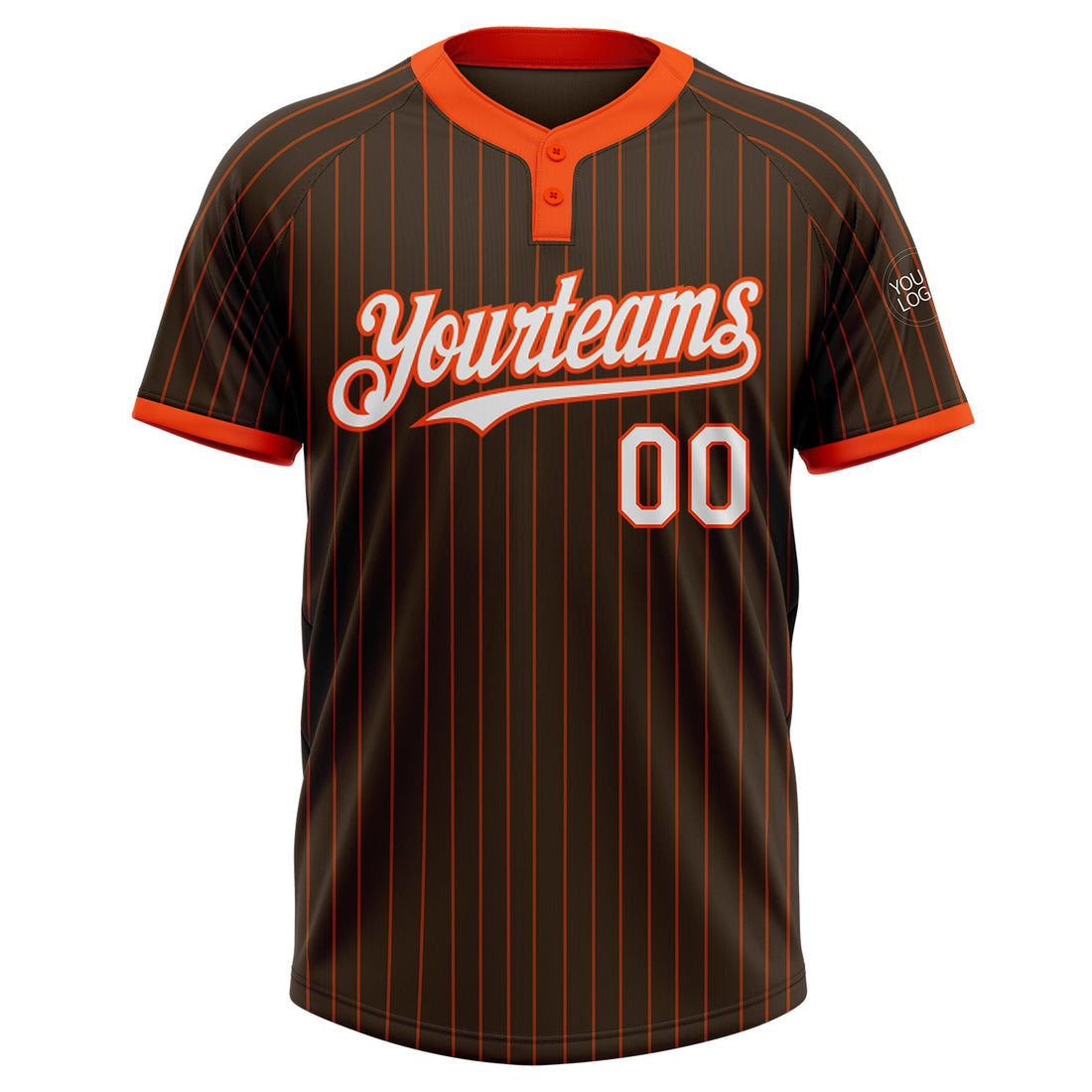 Custom Brown Orange Pinstripe White Two-Button Unisex Softball Jersey