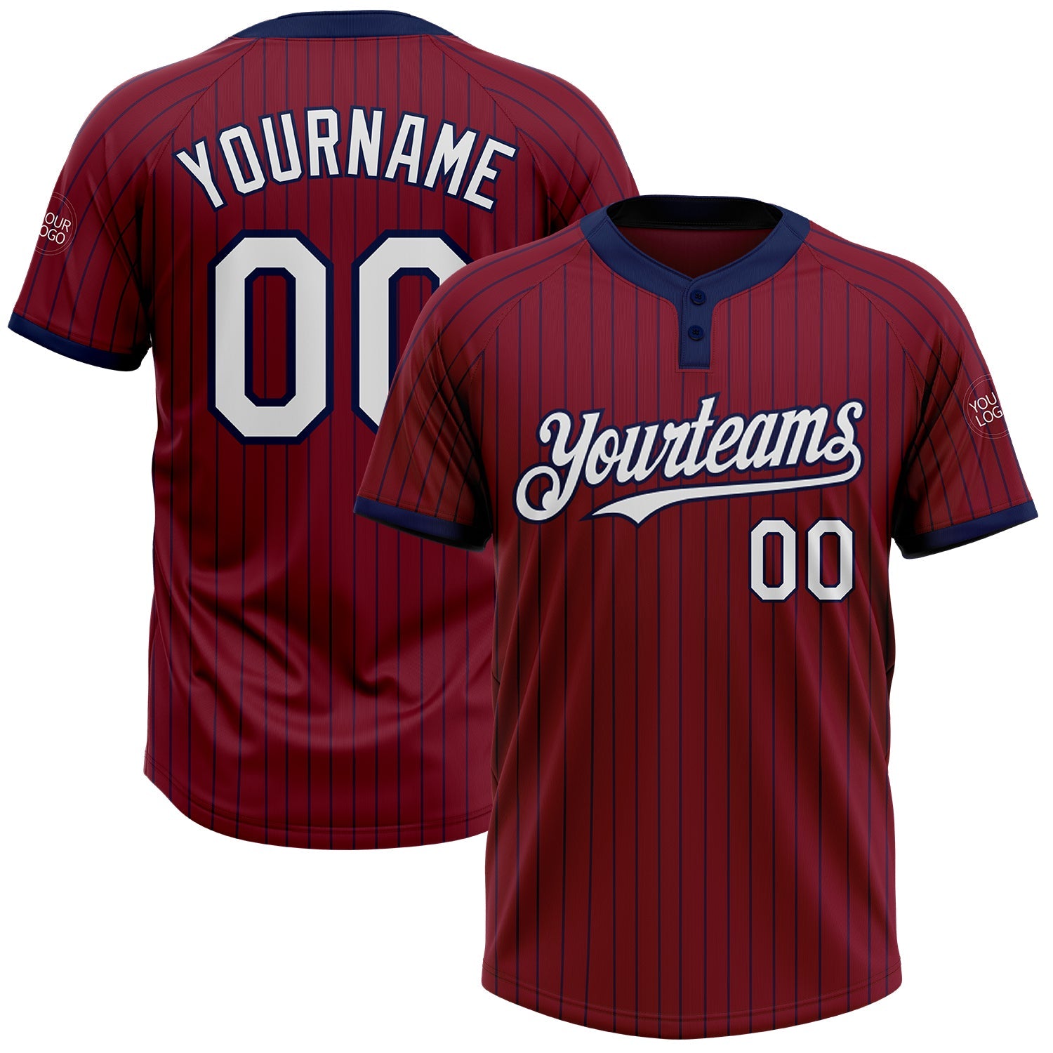 Custom Crimson Navy Pinstripe White Two-Button Unisex Softball Jersey